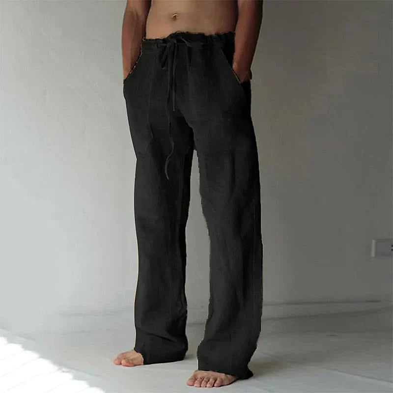 Men's Drawstring Wide Leg Trousers For Warm Weather Easy Movement Coastal Casual Style