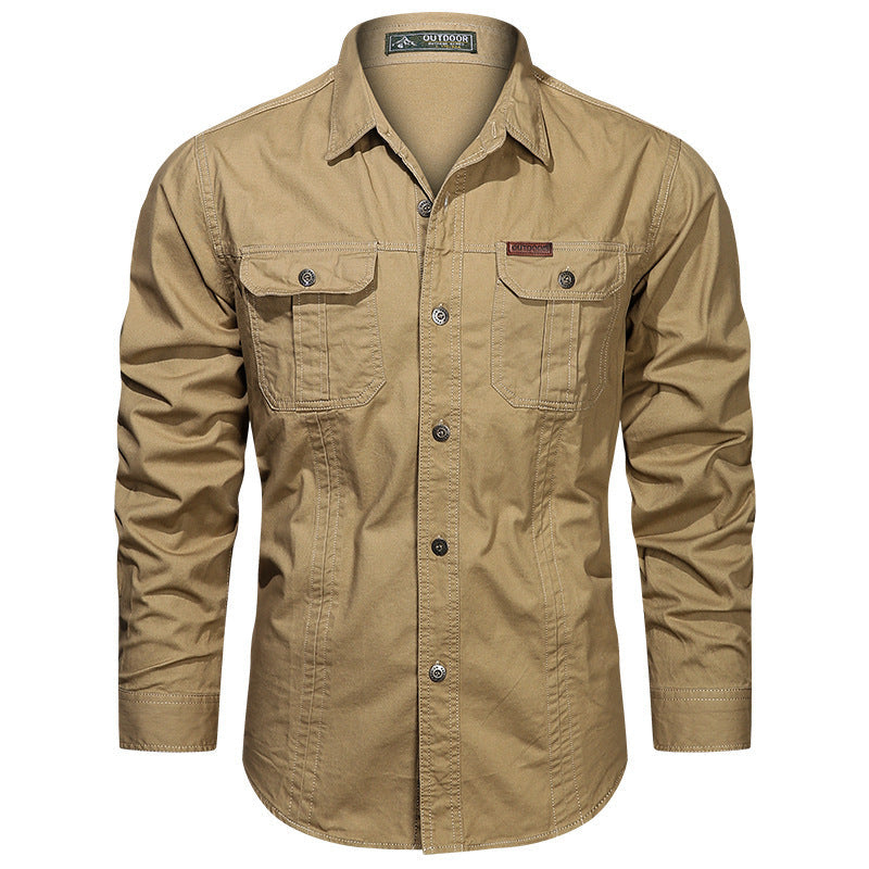 Mens Casual Military Shirt Versatile Style Epaulets Button Down Classic Fit For Everyday Wear