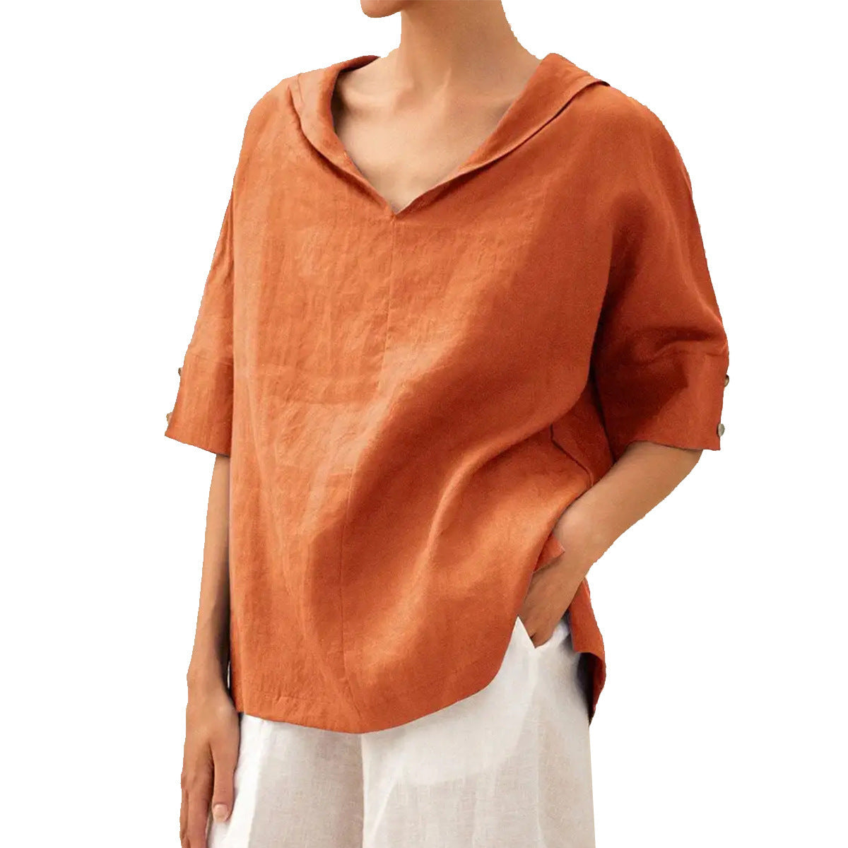 Women's Casual V-Neck Half-Sleeve Blouse – Casual Everyday Fashion with Modern Cut