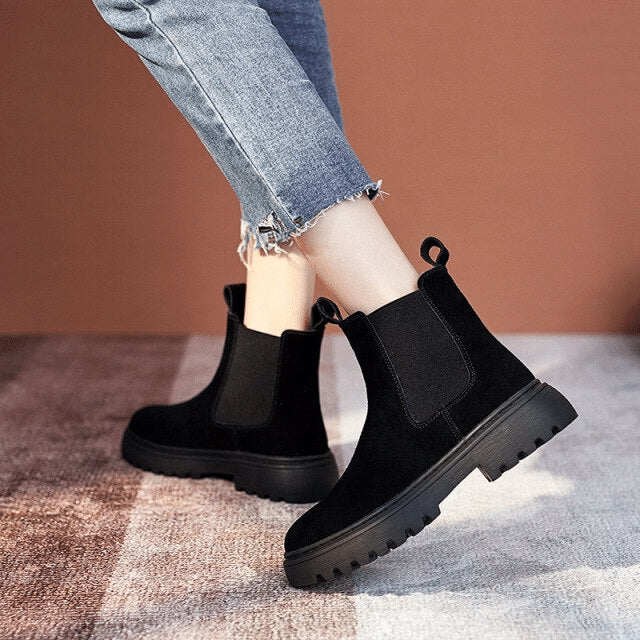 NOXA Women Warm Plush Lined Ankle Boots Cozy Slip On Chelsea For All Day Comfort