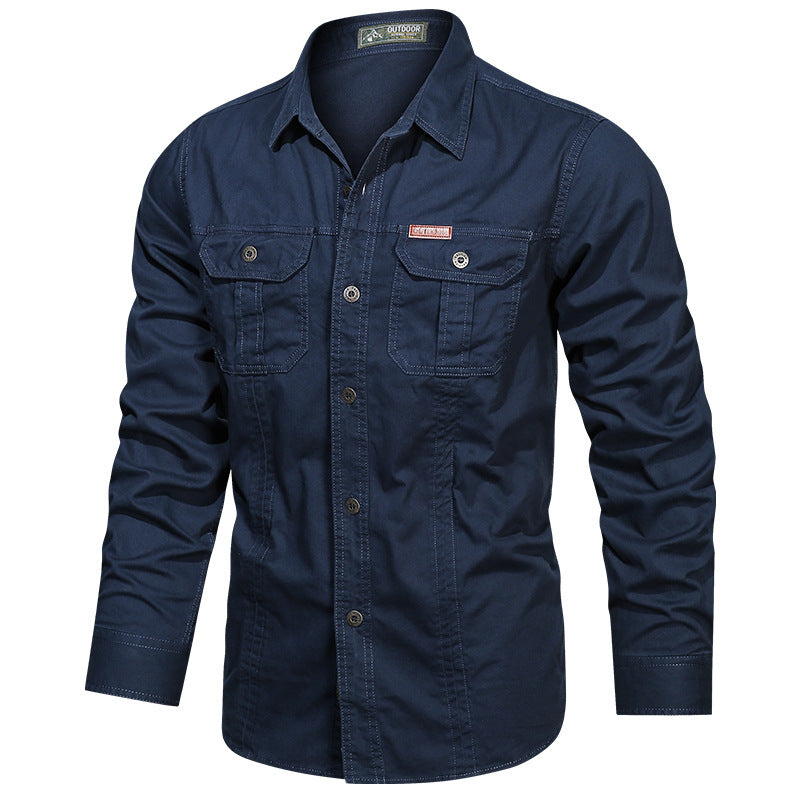 Mens Casual Military Shirt Versatile Style Epaulets Button Down Classic Fit For Everyday Wear