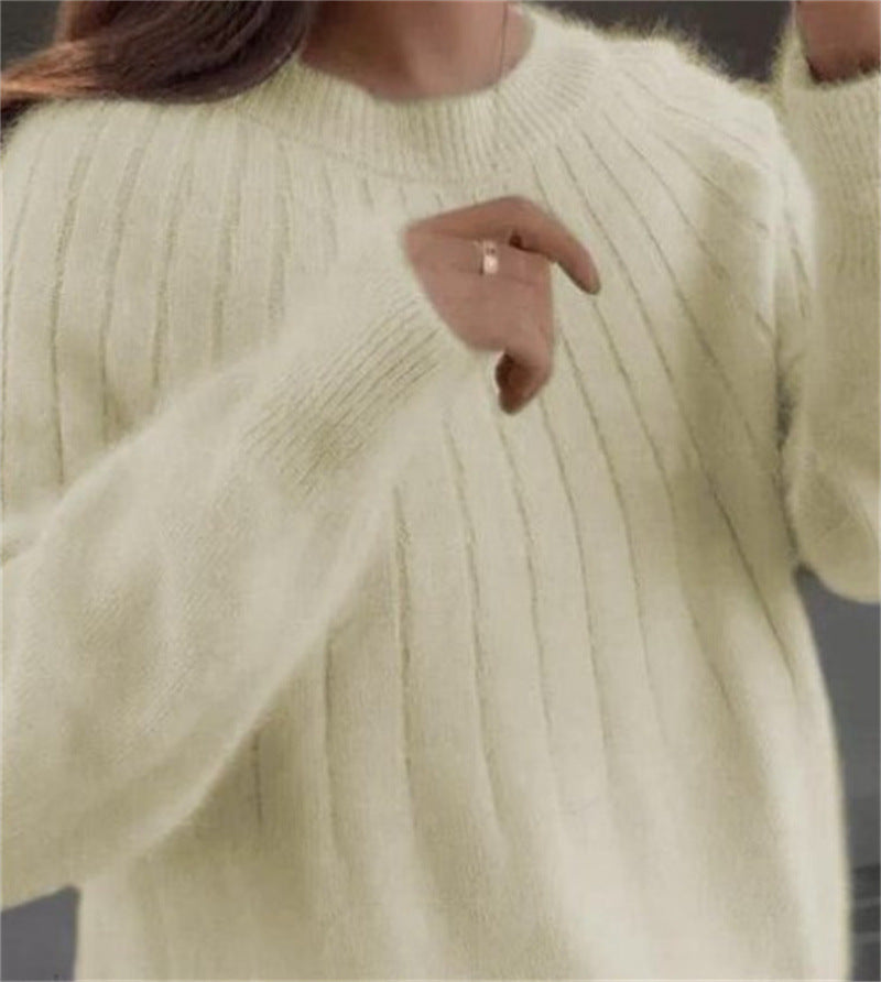 Luna Cashmere Sweater Soft Knit For Women Warmth Lightweight Ribbed Classic Round Neck
