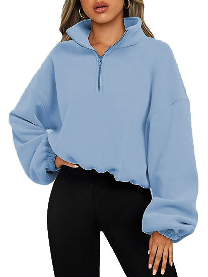 Women's sweatshirt with half-zip and stand-up collar