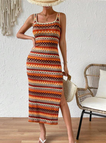 Iris Sleeveless Dress For Women With Comfortable Fit And Square Neckline Timeless Stripe Pattern
