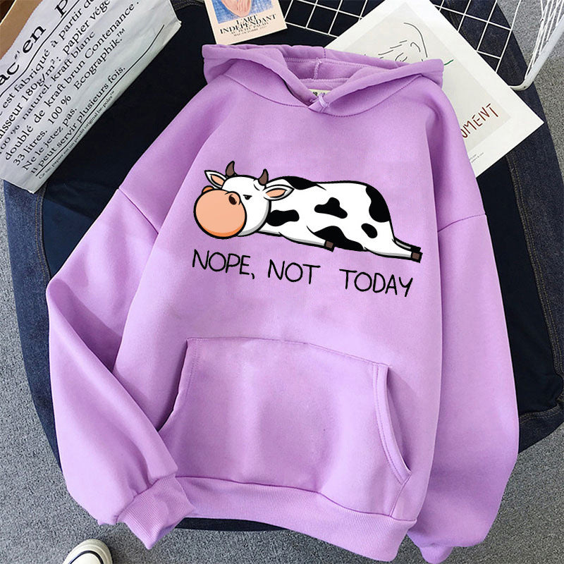Women's hoodie with cute cow and print - Nope Not Today
