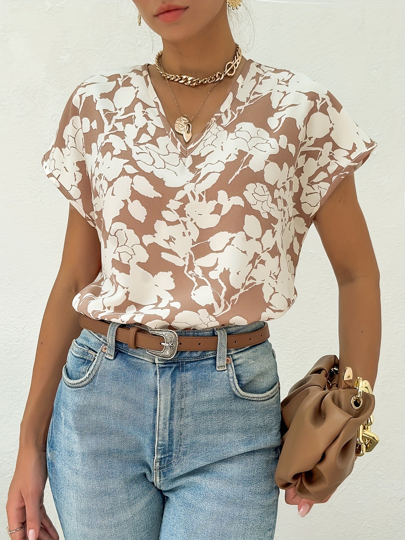 Floral blouse with V-neckline