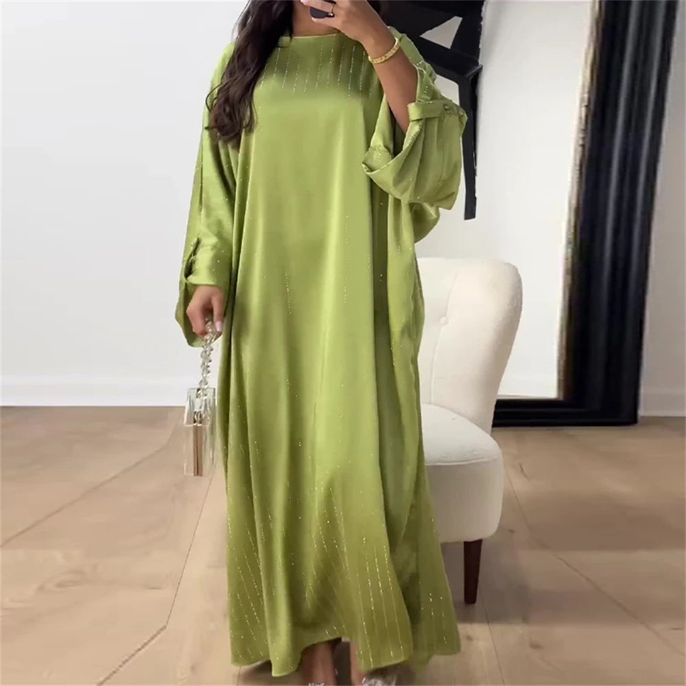Mathilde Striped Evening Abaya for Women with Flowing Cut and Luxurious Loose Fit Comfort