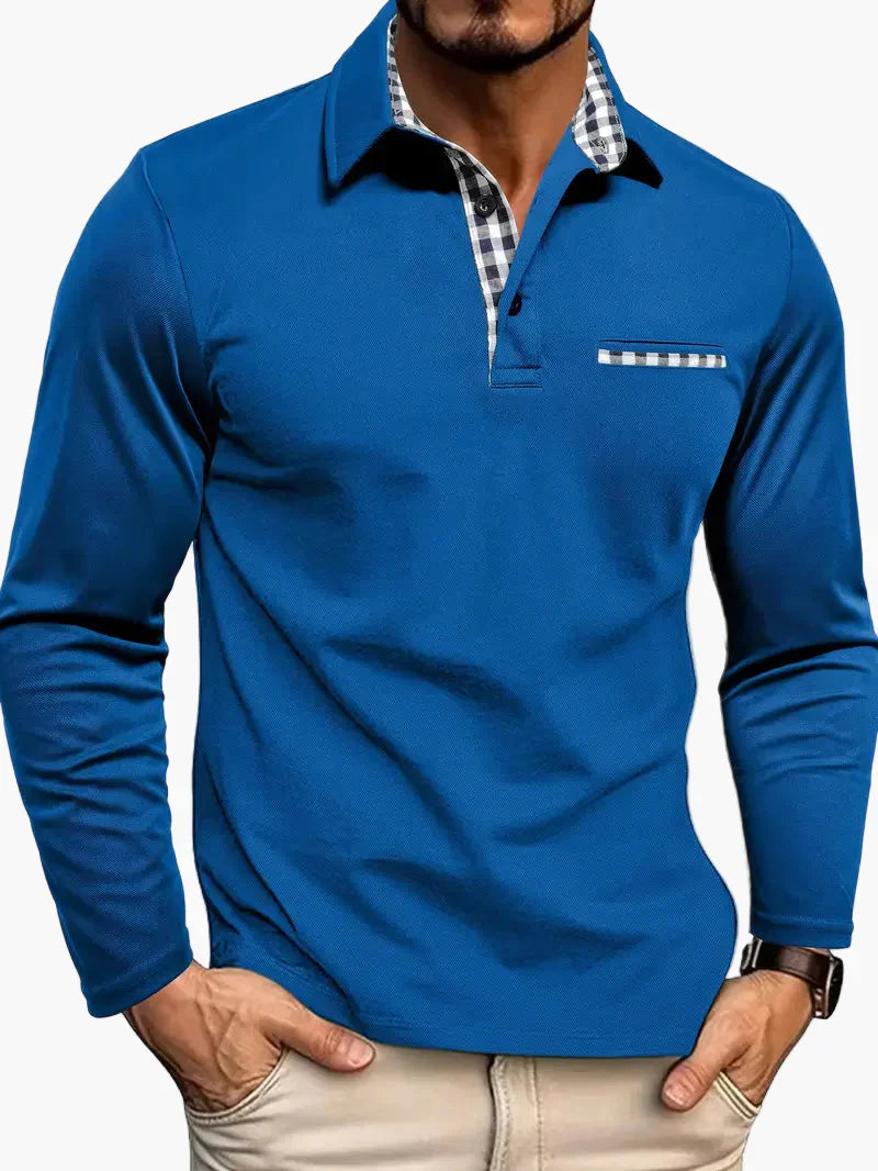 Men's Polo Shirt With Check Details For Elegant Casual Look And Tailored Fit For Stylish Men
