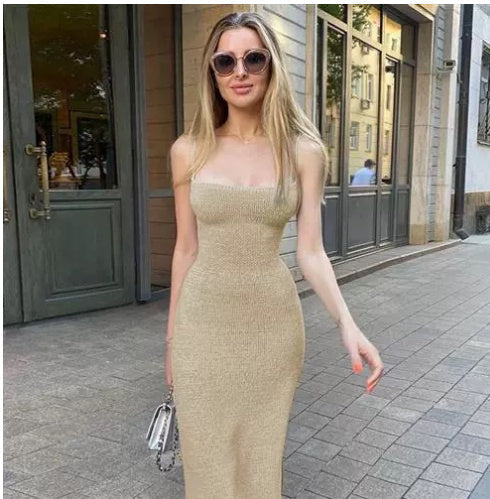 Women's Bodycon Knit Dress Sleeveless – Elegant Midi Summer Dress for Modern Streetwear and Leisure