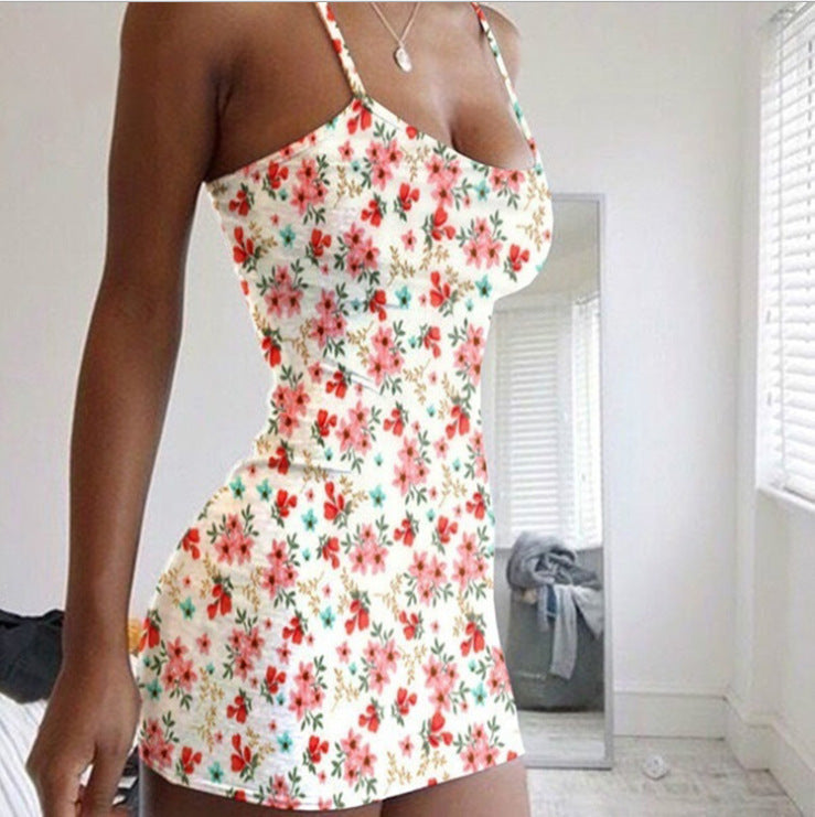 Summer mini dress with floral pattern