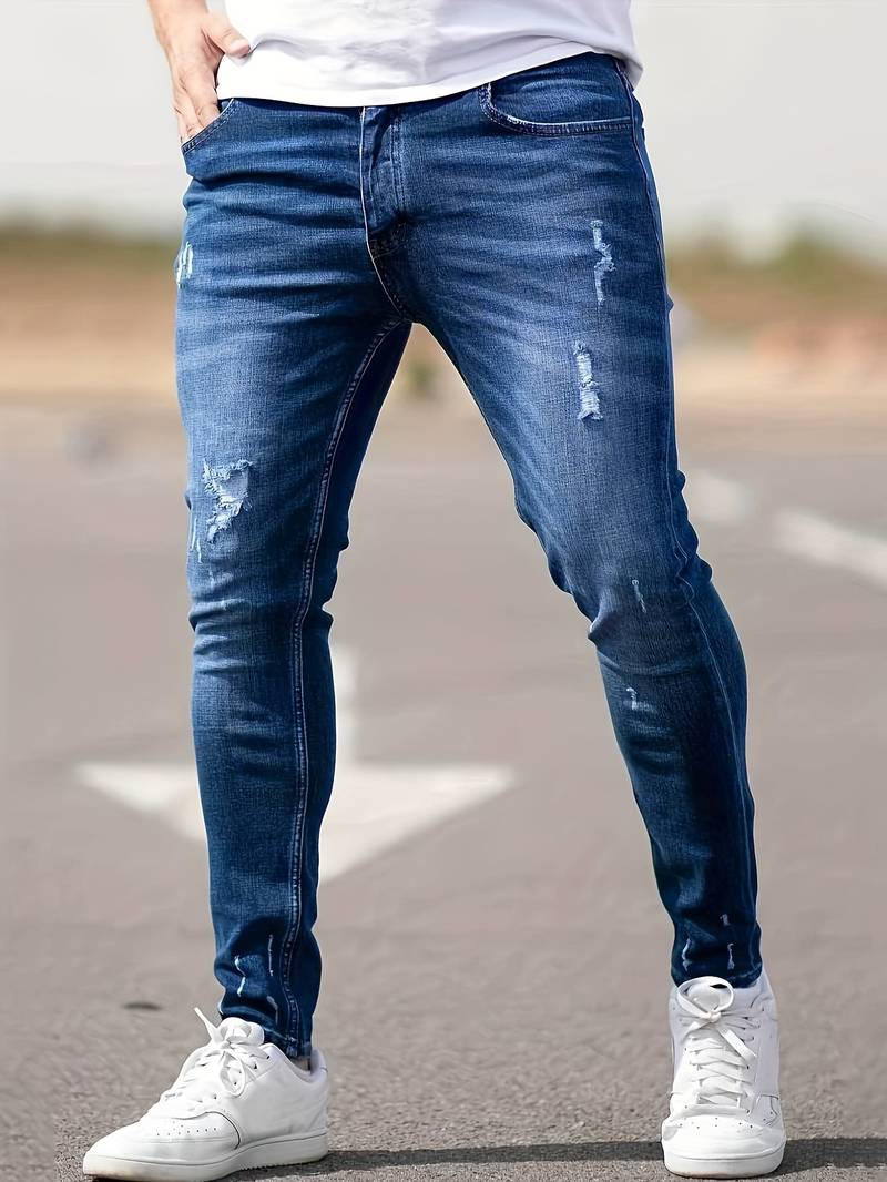 Mens Slim Fit Jeans by Walking for Everyday Style with Modern Distressed Denim Essentials