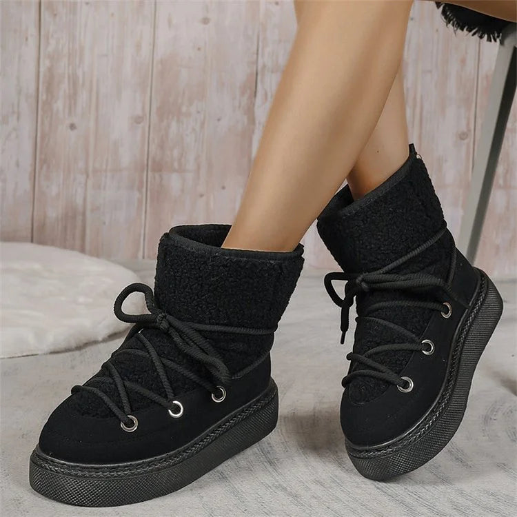 OXTEN Women Snow Boots Warm Plush Lining Thick Soles Lace Up Ankle Boots For Cold Weather Walks