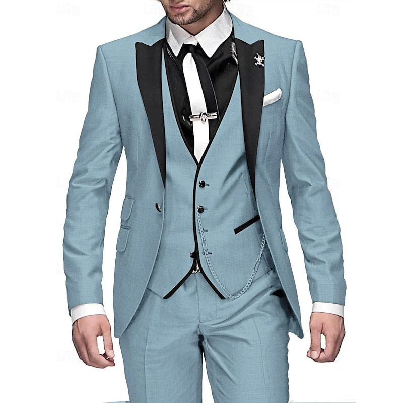 Oliver Men's Linen Three Piece Suit Set Blazer Vest Trousers Burgundy Formal Attire For Weddings