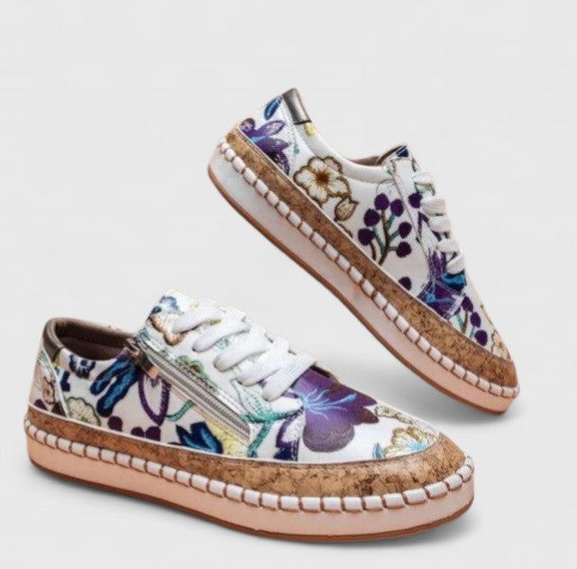 Olisette Ethnic Floral Sneakers For Women With Breathable Canvas Lining And Cushioned Insole