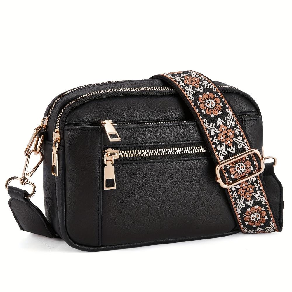 TrendAura Christine Crossbody Shoulder Bag - Vegan Leather Compact Organizer With Multiple Zippers
