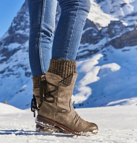 Isla Women's Purple Leather Winter Ankle Boots With Insulation Fashionable Comfort