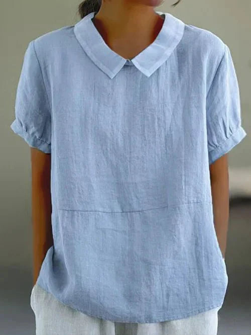 Women's Short Sleeve Casual Top with Peter Pan Collar and Versatile Style - TrendAura