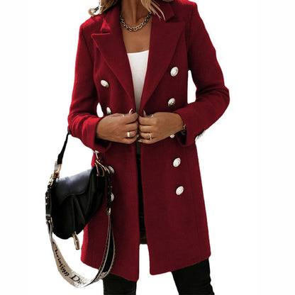 Double Breasted Long Coat With Lapel Collar For Autumn And Winter Elegant Polyester Fabric For Men And Women