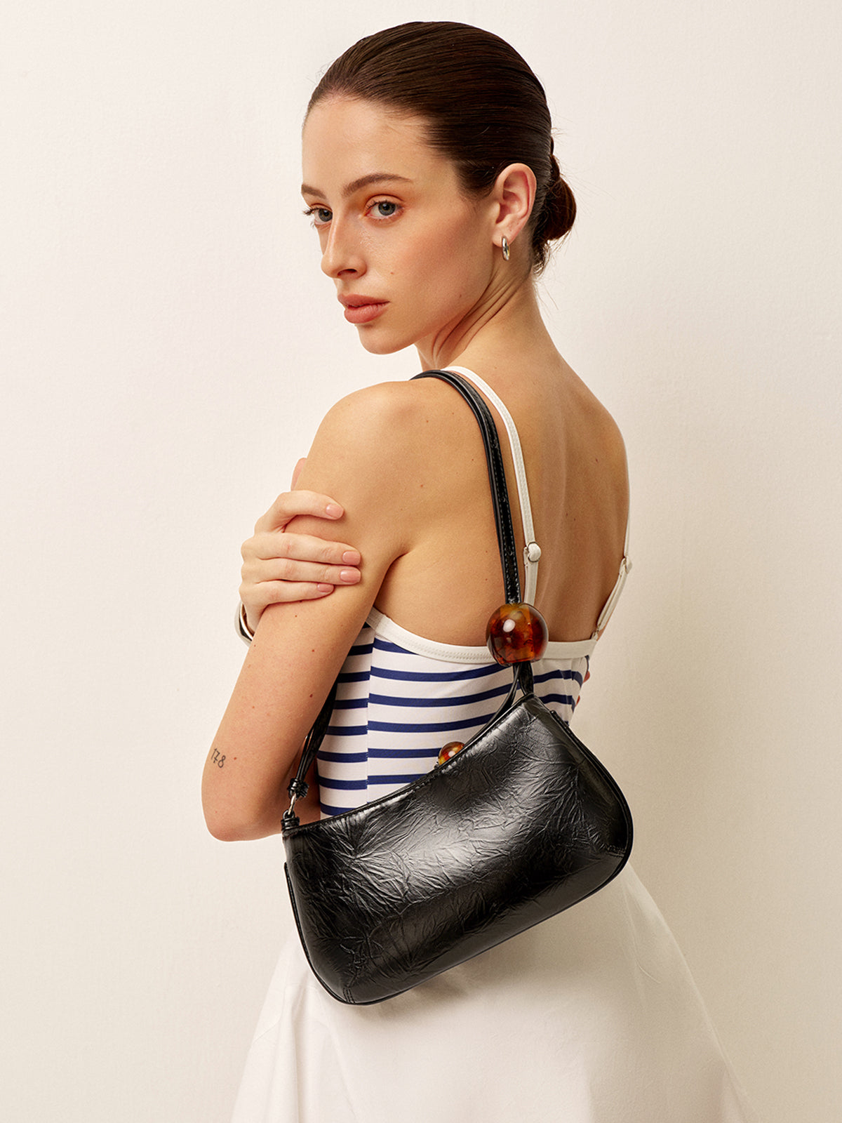 Beaded Strap Faux Leather Shoulder Bag - TrendAura