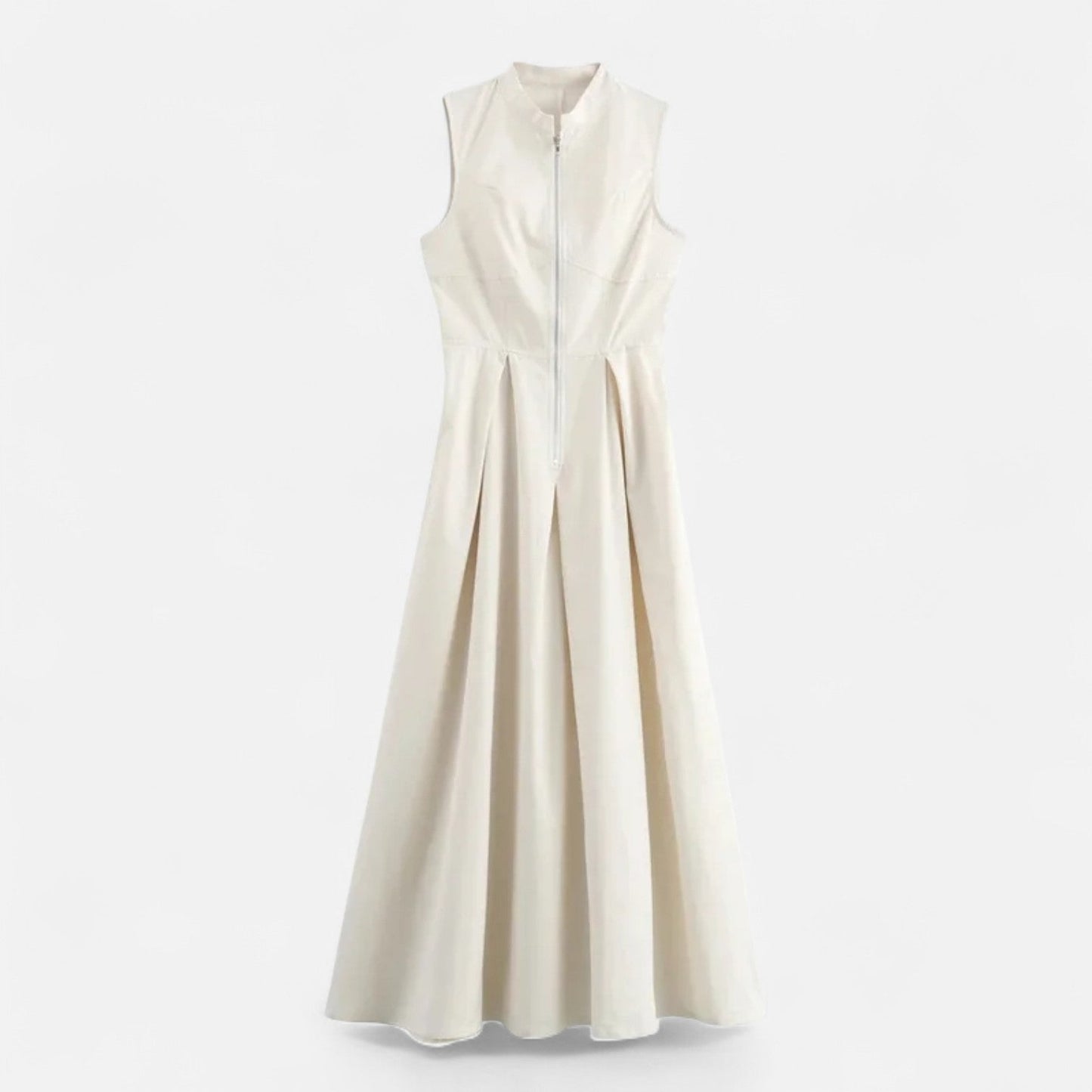 Ancient World | Fitted Pleated Midi Dress for Women – Sleeveless Summer Elegance with Zipper Closure