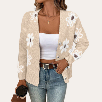 Monica Floral Knit Cardigan For Women With Cozy Comfort Flattering Fit And Trendy Floral Design