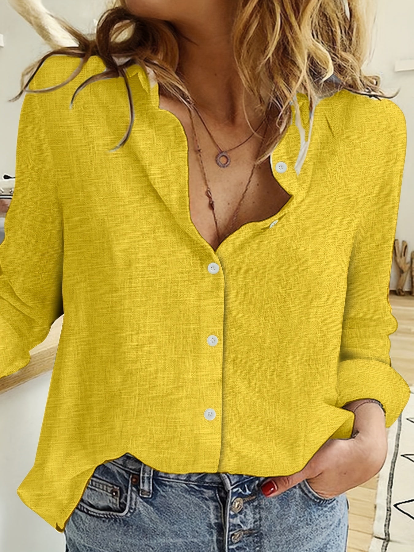 Women's linen shirt long sleeves buttoned loose fit spring autumn
