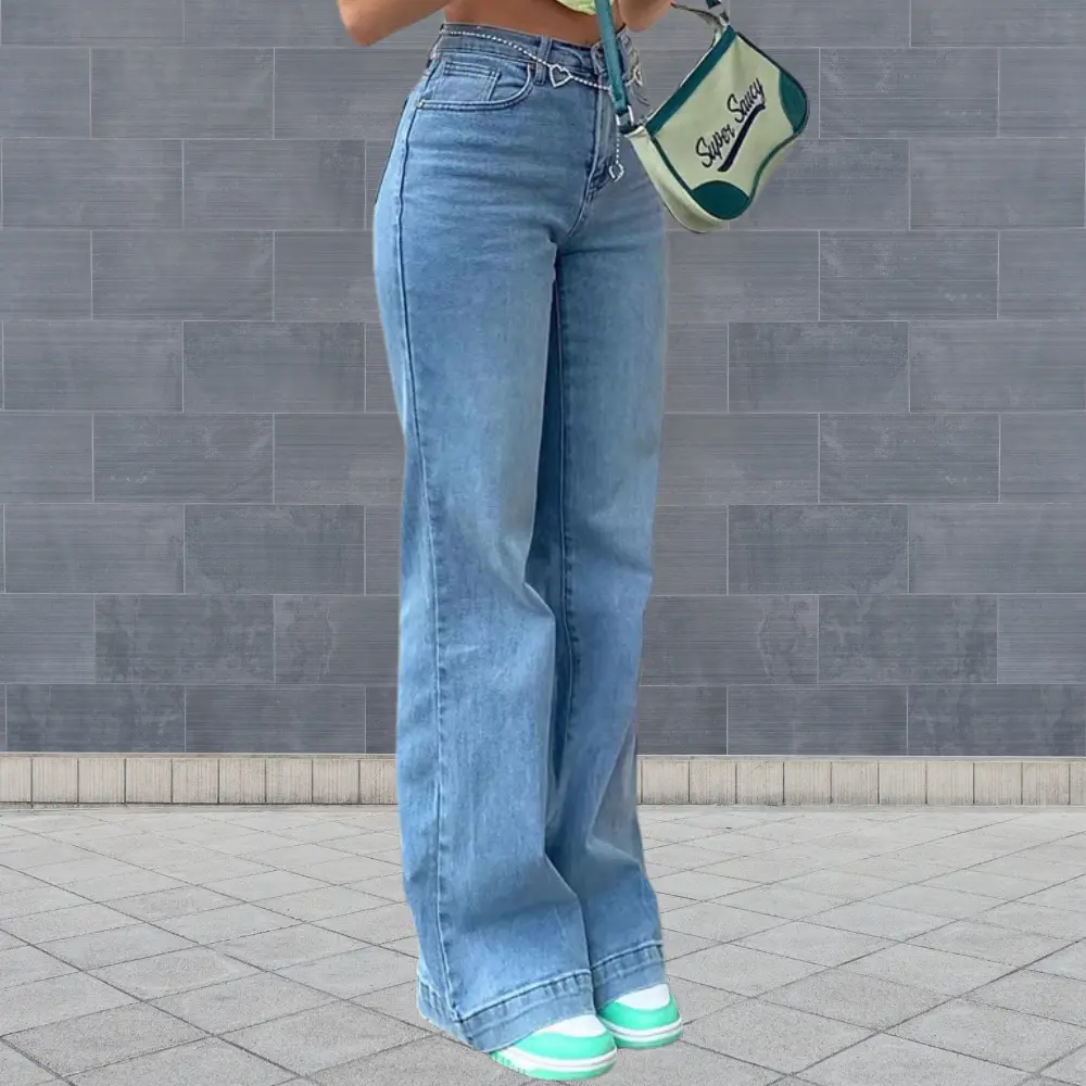 TrendAura Bianca High Waist Denim Jeans - Retro Vibe With Modern Fit, Wide Leg Comfort