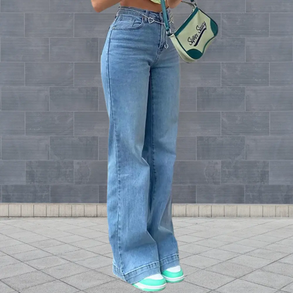 TrendAura Bianca High Waist Denim Jeans - Retro Vibe With Modern Fit, Wide Leg Comfort