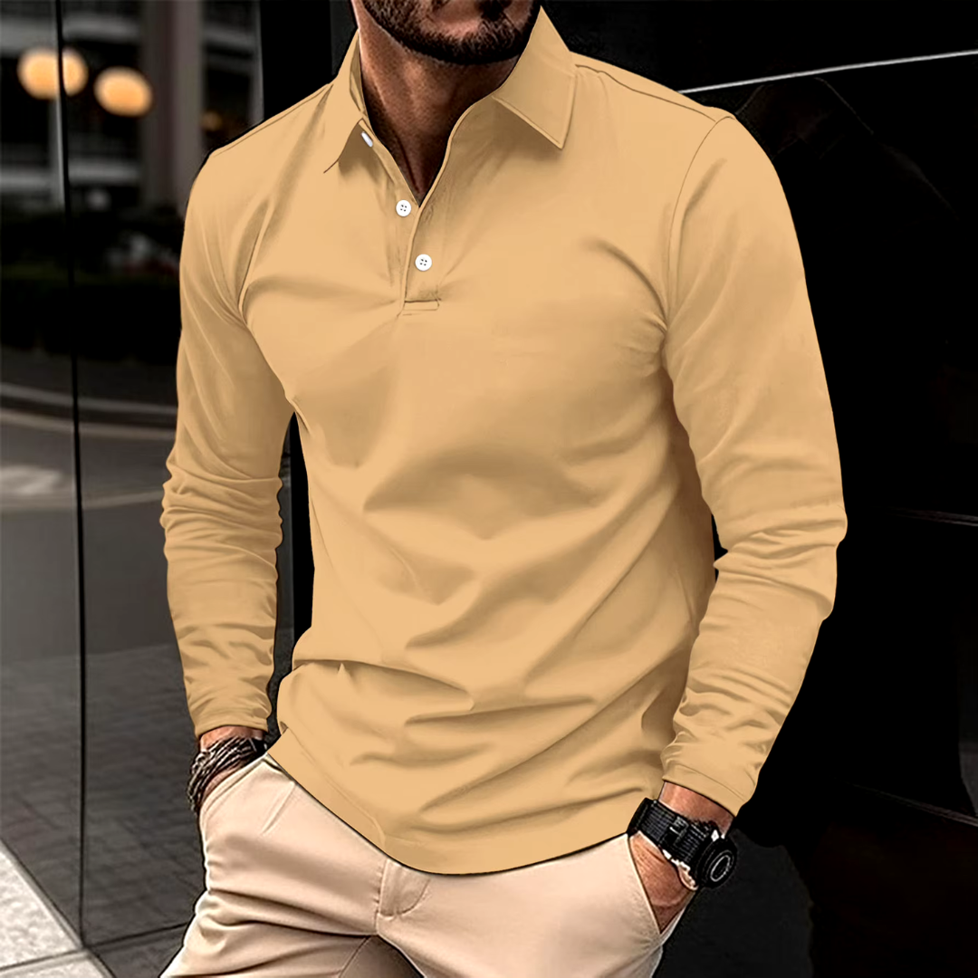 Lucas Long Sleeve Polo Shirt for Men Breathable Cotton Slim Fit Casual to Semi Formal