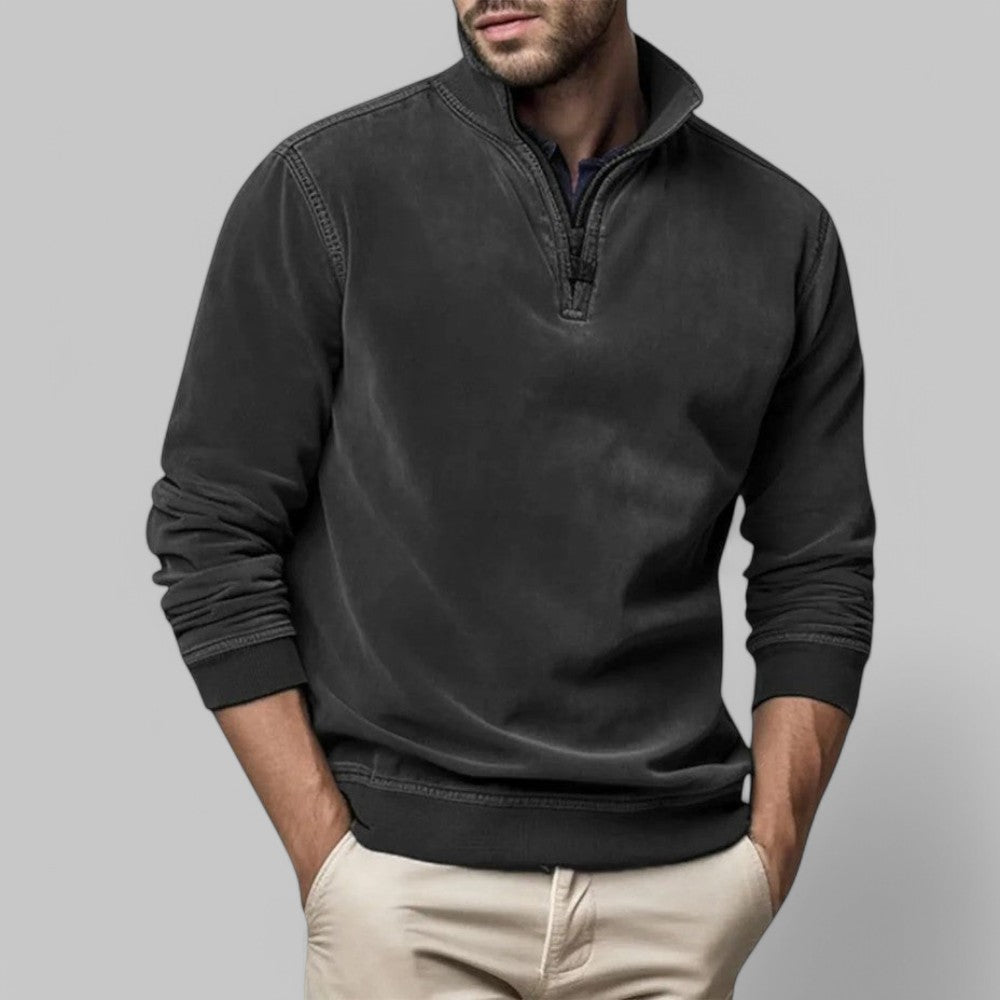 Mens Casual Half Zip Stand Collar Jumper For Everyday Comfort Layering Wardrobe Essential