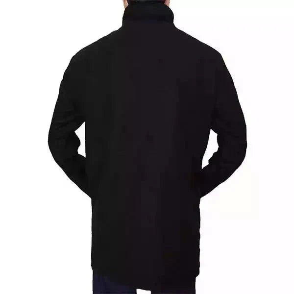 Howard High Neck Black Wool Coat For Men By TrendAura Stand Collar Button Front Winter Outerwear
