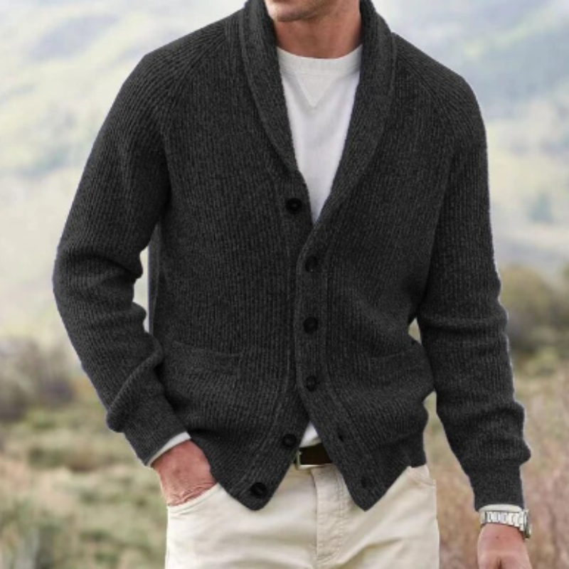 TrendAura Men's Shawl Collar Cardigan with Button Closure and Long Sleeve Front Pockets Knit Sweater