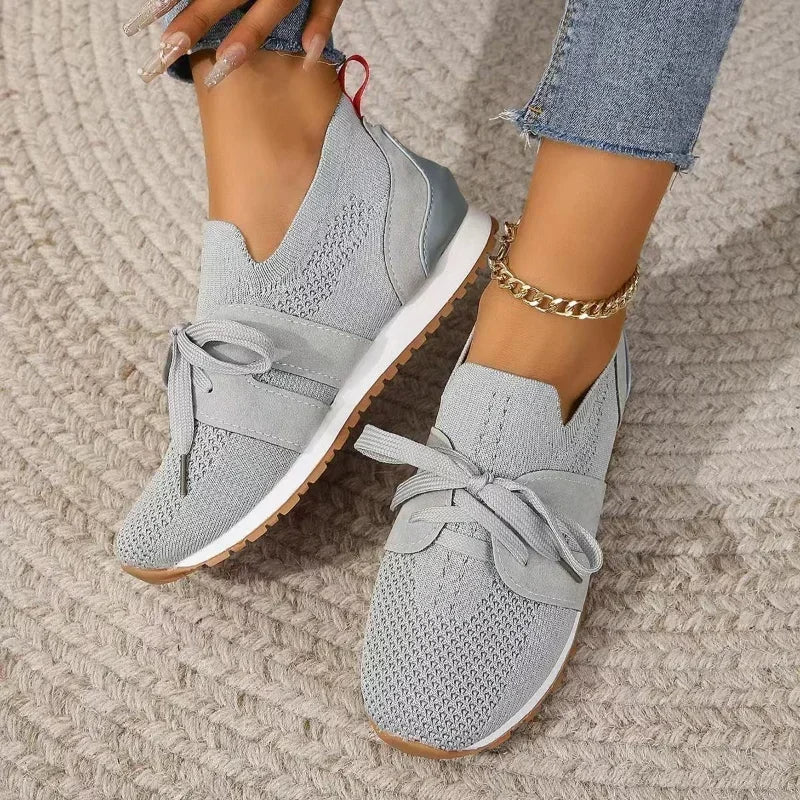 NJTD Breathable Knit Women's Platform Sneakers With Cushioned Platform And Grippy Outsole