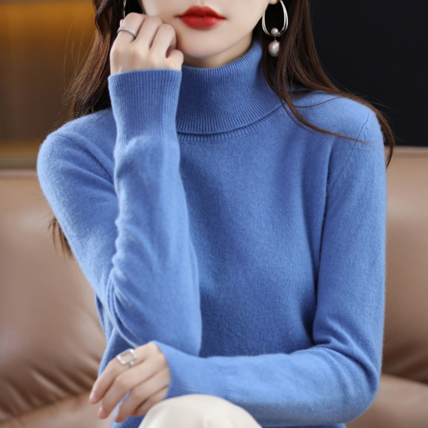 Elena Luxury Cashmere Turtleneck Sweater For Women Soft Cozy Knit All Season Elegance