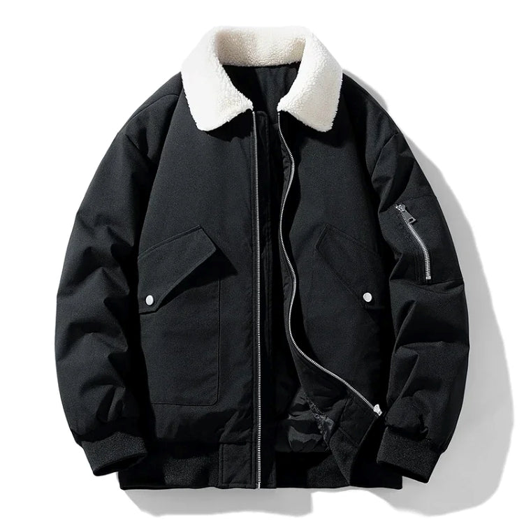 Sherpa Lined Flight Jacket With White Fur Collar And Cozy Quilted Lining For Cold Weather Fans
