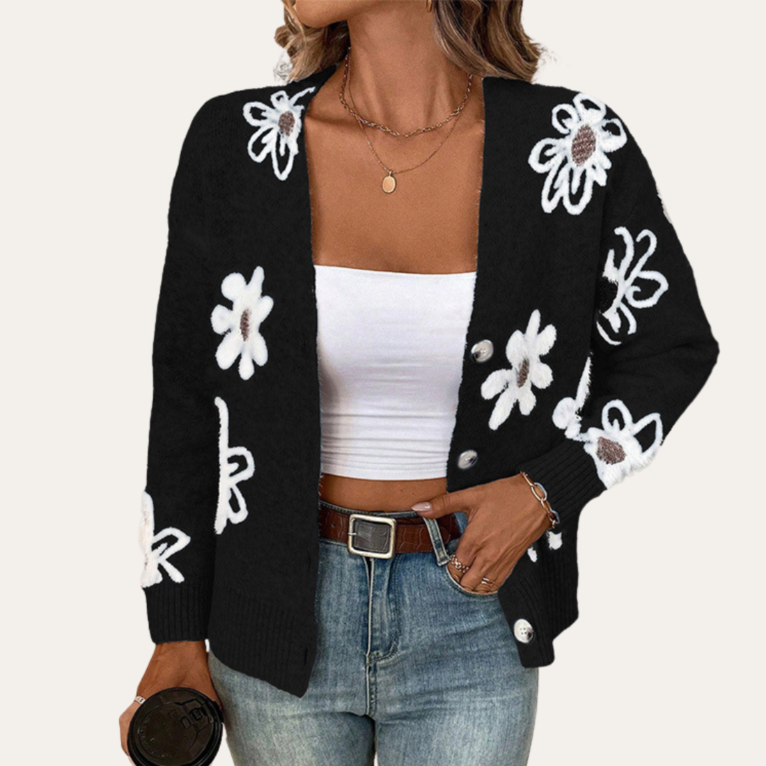 Monica Floral Knit Cardigan For Women With Cozy Comfort Flattering Fit And Trendy Floral Design