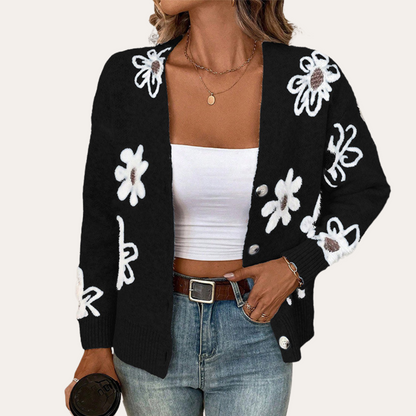 Monica Floral Knit Cardigan For Women With Cozy Comfort Flattering Fit And Trendy Floral Design