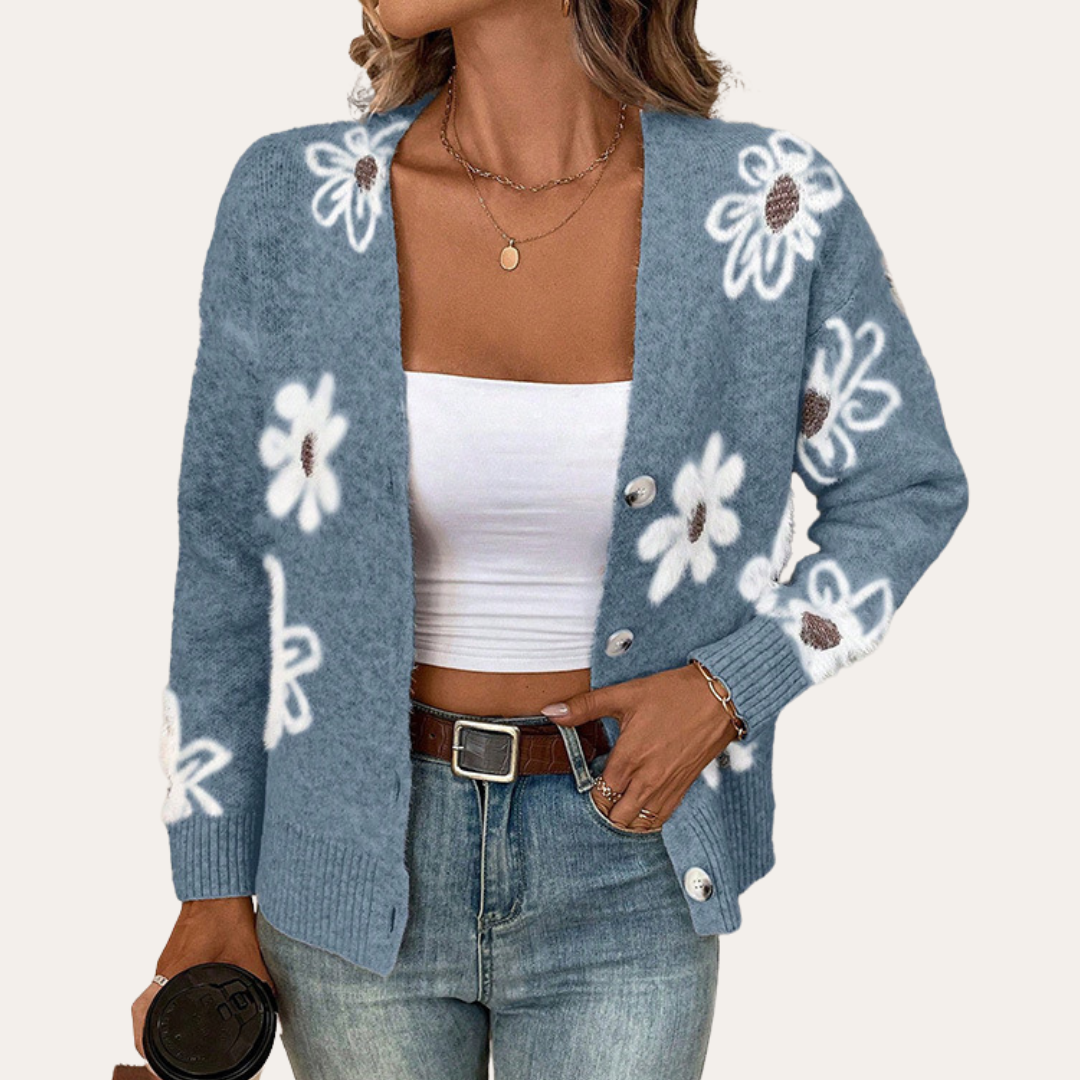 Monica Floral Knit Cardigan For Women With Cozy Comfort Flattering Fit And Trendy Floral Design