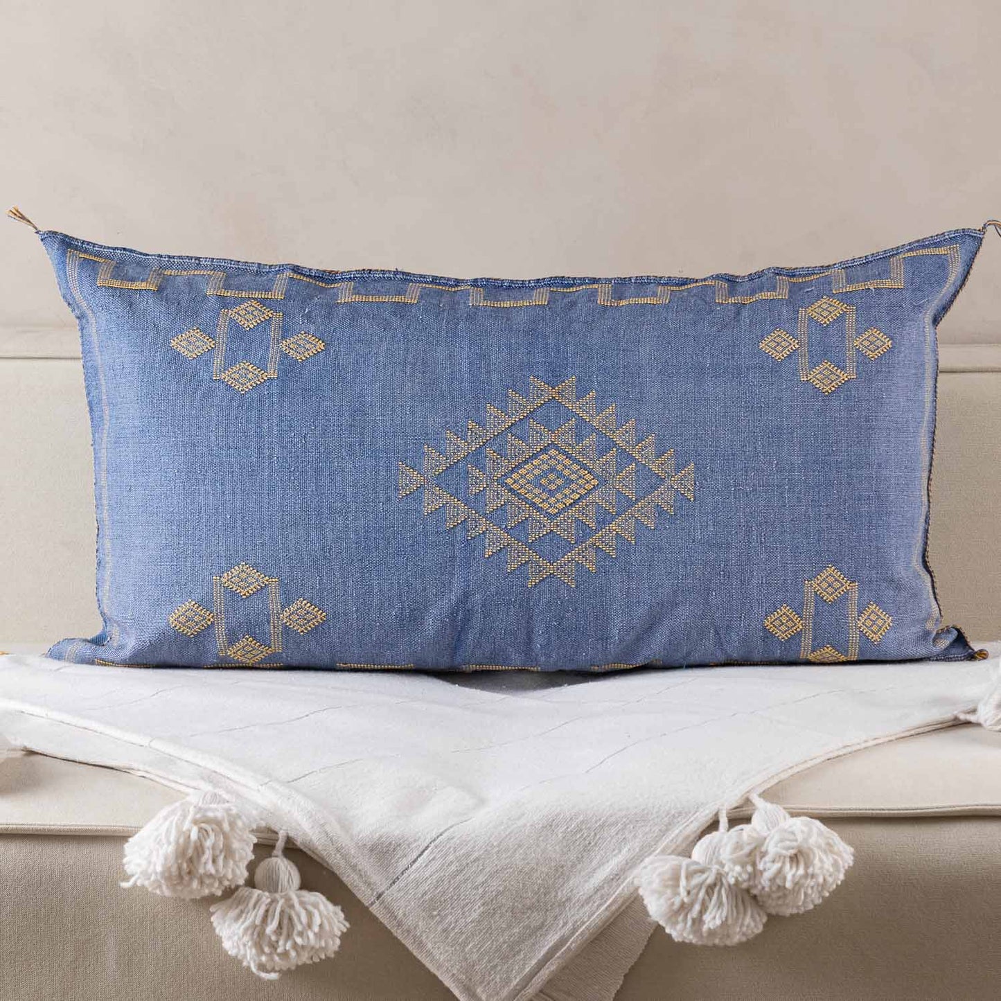Blue Cactus silk pillow cover - TrendAura