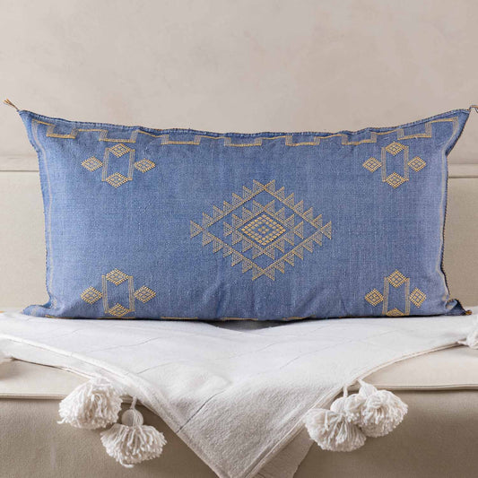 Blue Cactus silk pillow cover - TrendAura