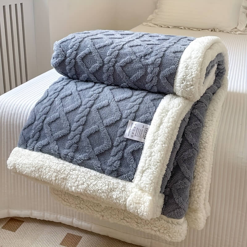 Contemporary Sherpa Fleece Throw With Diamond Texture For Cozy Luxurious Living Room Decor For Modern Homes
