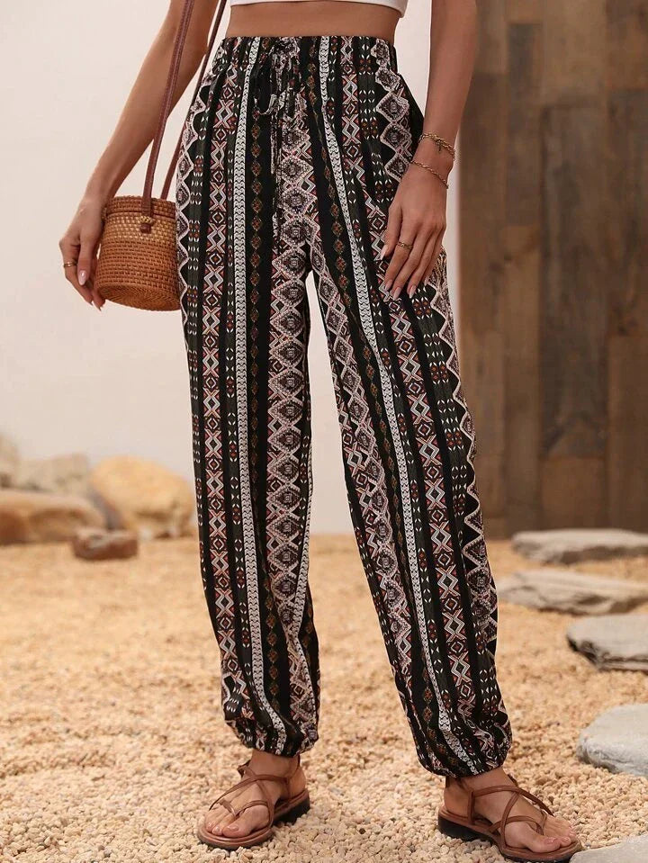 Harem pants for women - Bohemian elephant print - loose fit - elastic waist and cuffs