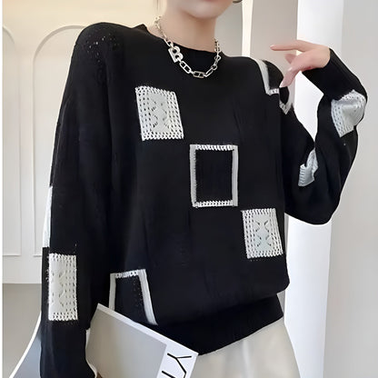 Women's Sweater with Square Pattern and Soft Knit