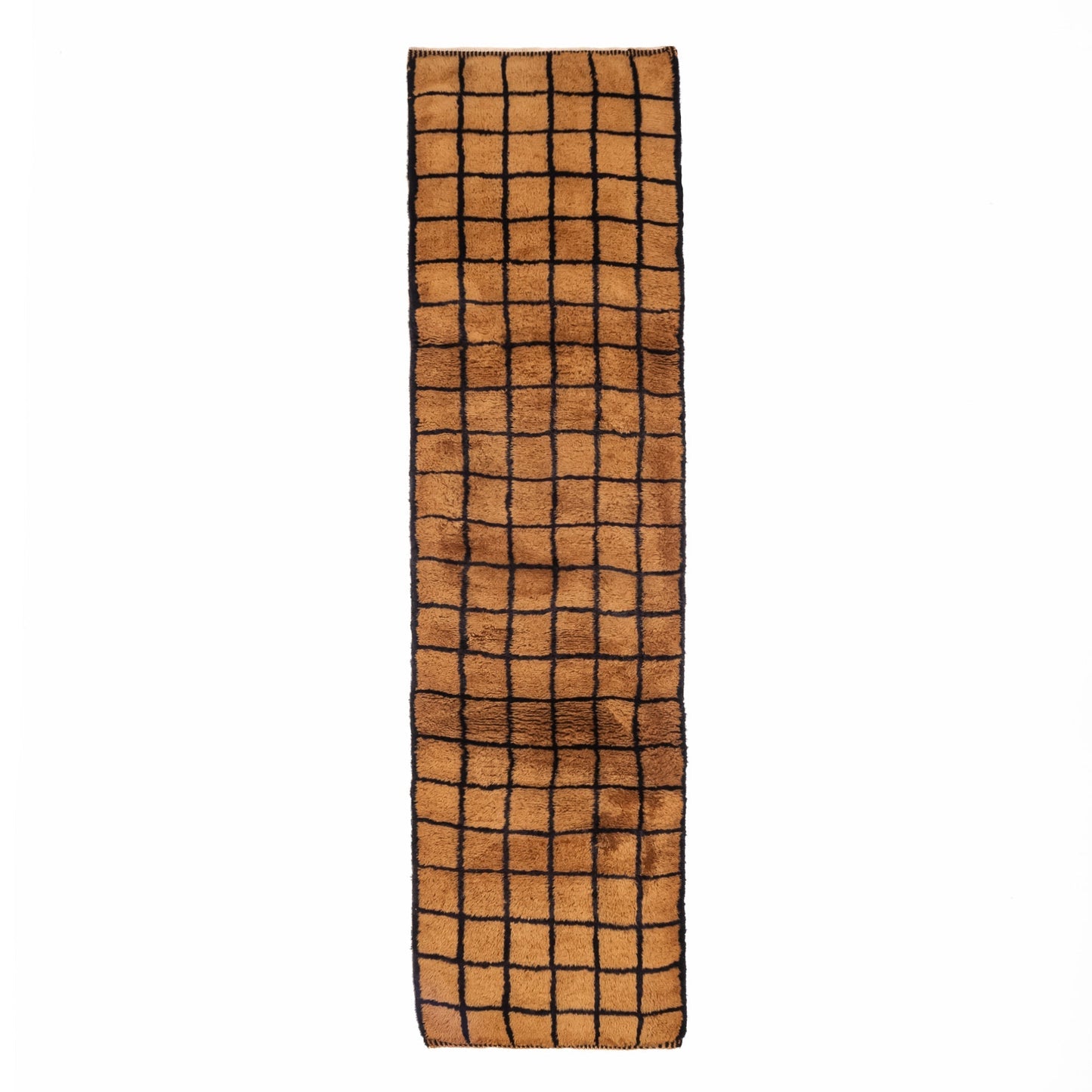 Bronze Grid - Luxury Shag Moroccan Runner Rug - TrendAura