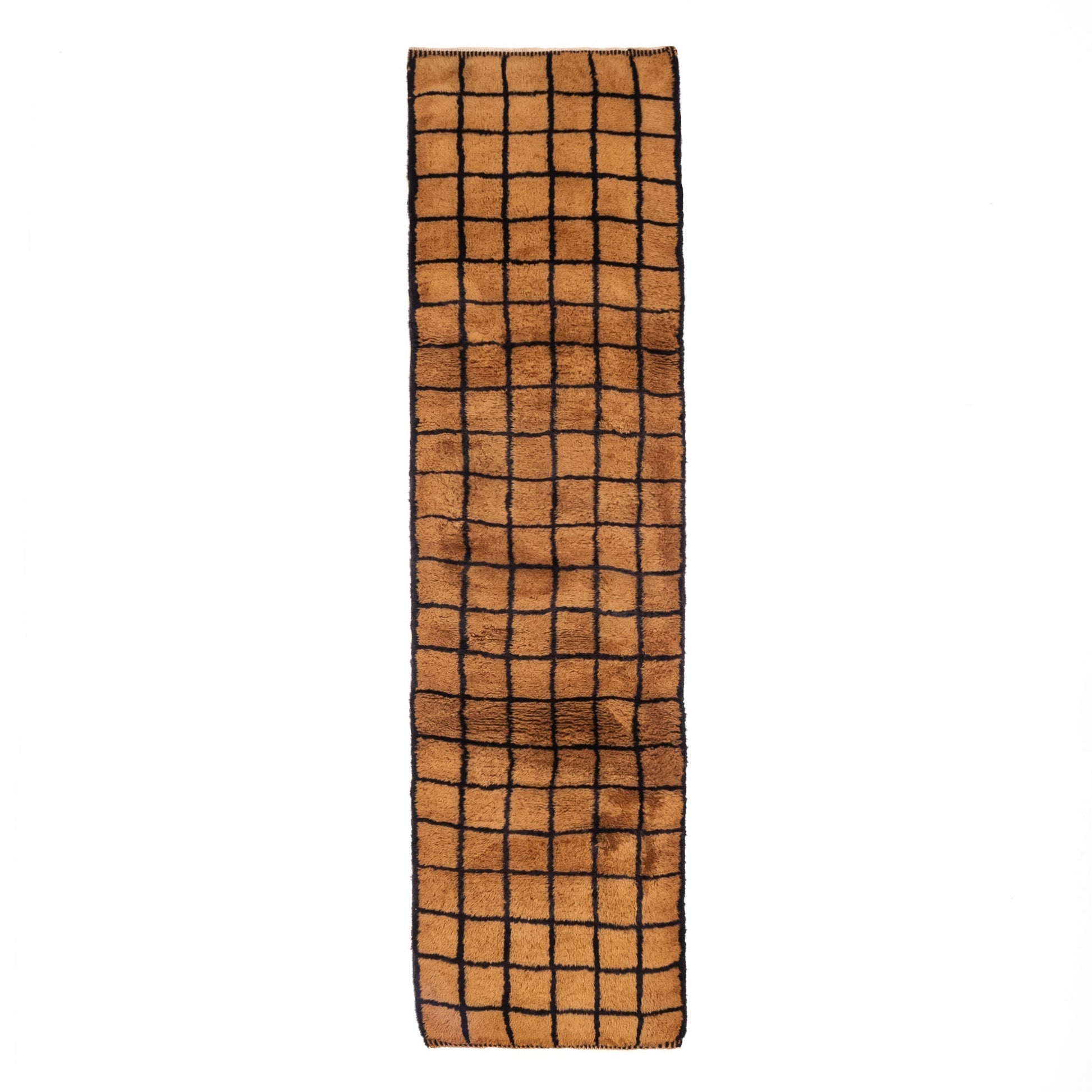Bronze Grid - Luxury Shag Moroccan Runner Rug - TrendAura