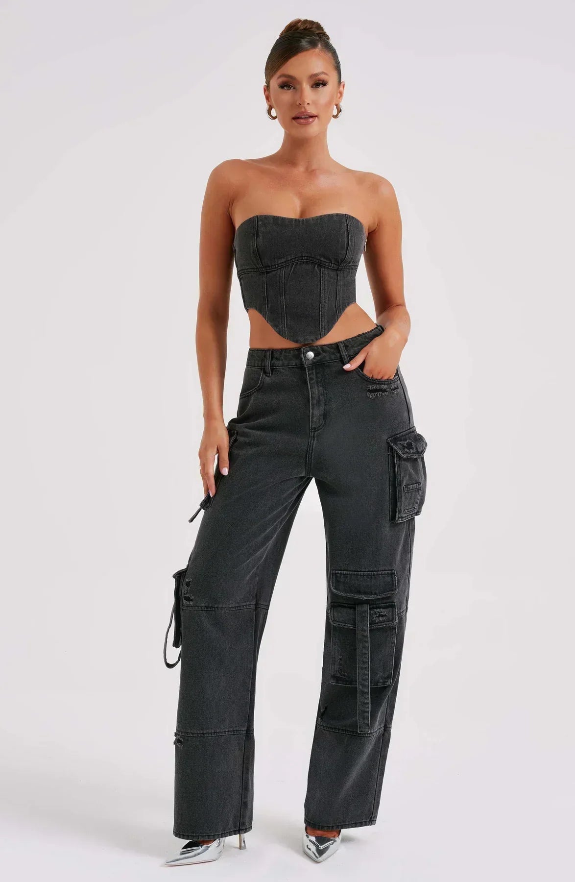 Women's Corset – Denim – Tailored Fit – Short Cut – Lace-up Closure at Back