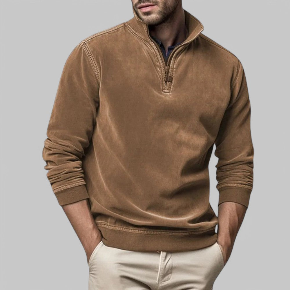 Mens Casual Half Zip Stand Collar Jumper For Everyday Comfort Layering Wardrobe Essential