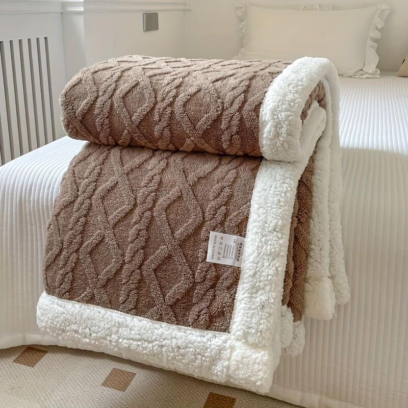 Contemporary Sherpa Fleece Throw With Diamond Texture For Cozy Luxurious Living Room Decor For Modern Homes