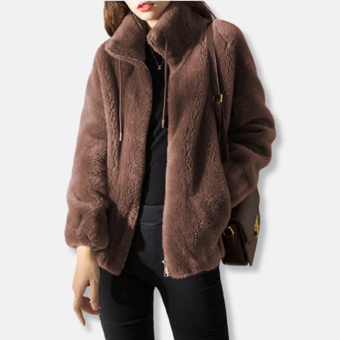 Women’s Fleece Jacket – Relaxed Fit – Stand Collar – Full Zip – Elastic Hem and Cuffs
