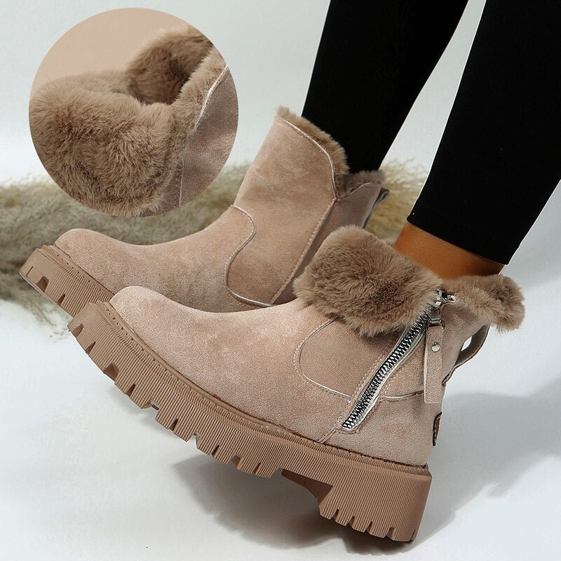 Winter Faux Fur Lined Ankle Boots With Zipper Closure For Women Cozy Durable Comfort